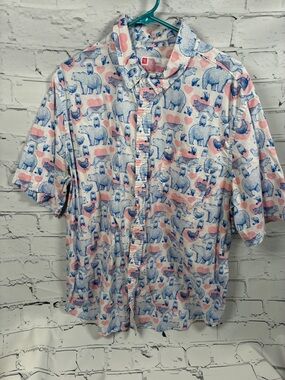 Goodfellow & Co Blue and Pink Animal-Print Short Sleeve Button-Down Shirt